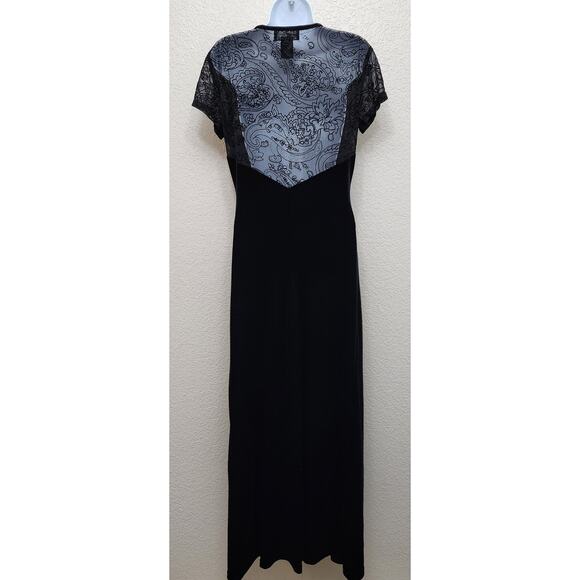 Connected Apparel Black Velour Lace Bodice Sheath Cocktail Dress 8 Lightweight - Picture 4 of 5